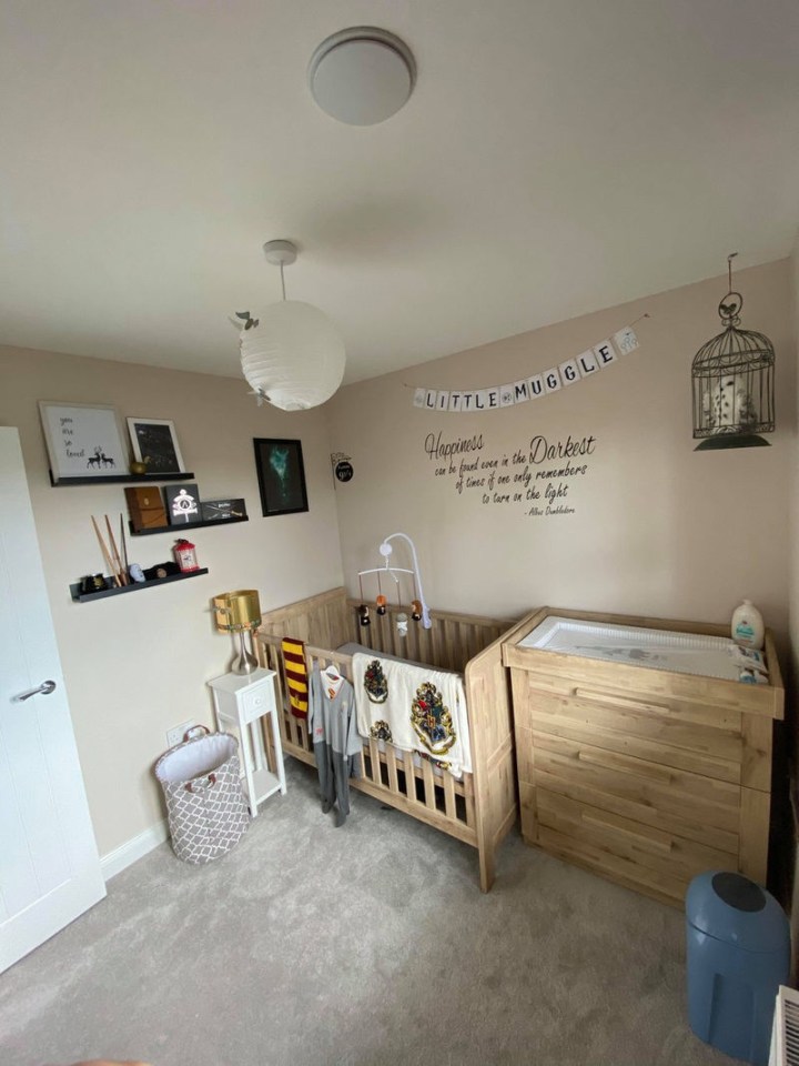 A mum has transformed a bedroom into a Harry Potter-themed nursery for her baby son