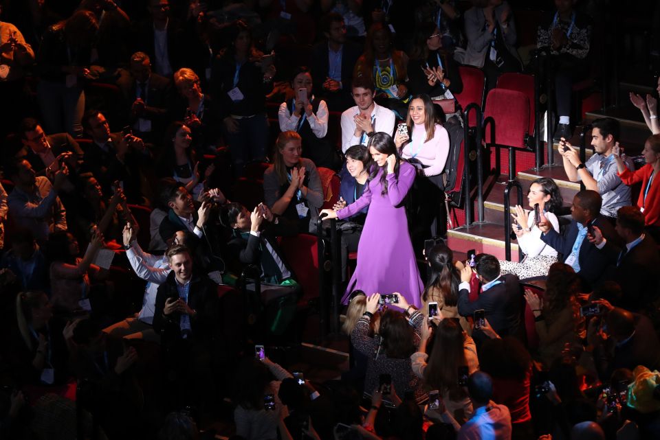  Meghan is applauded by the audience at the summit at the Royal Albert Hall this evening