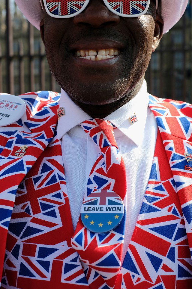  A 'leave' campaigner pictured in his own full pro-Brexit garb