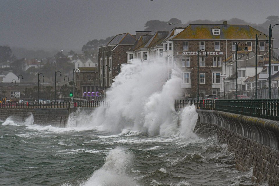  Gale-force winds made waves lash Penzance, Cornwall