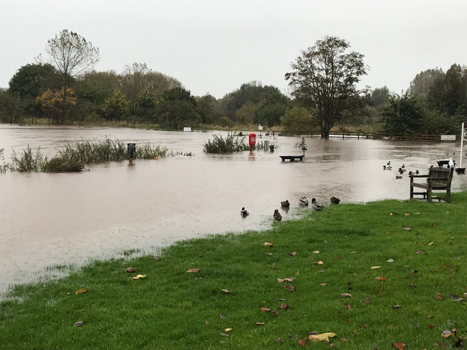  Heavy rain made the River Weaver burst its banks in Nantwich, Cheshire