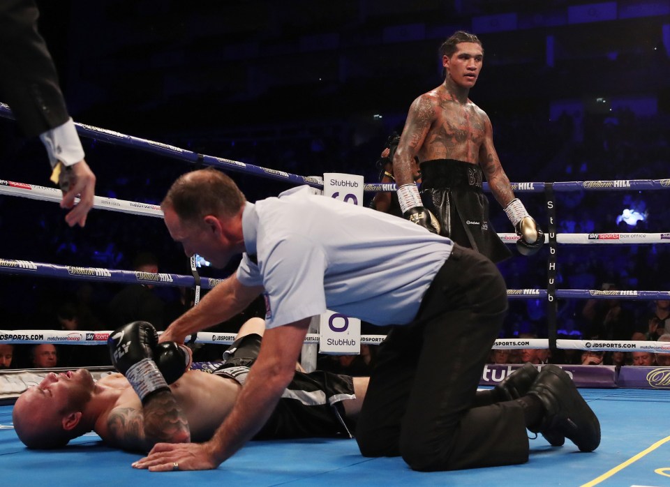 Conor Benn smashes Jamoye to the canvas in the fourth