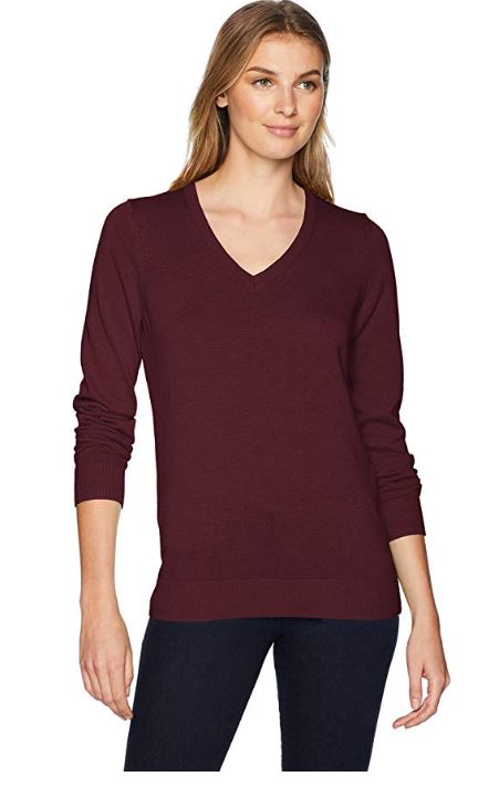 Fashion fans are delighted that Amazon is selling a more affordable version of her burgundy v-neck sweater