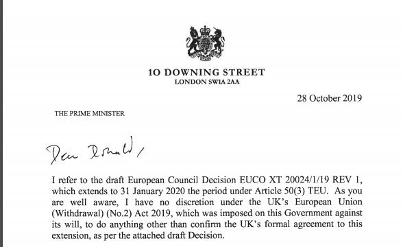  Boris last night wrote to Donald Tusk to confirm the extension to Article 50