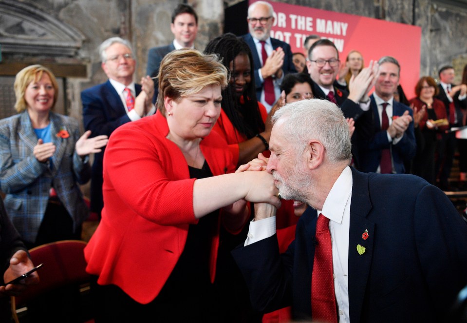  A rather confused Emily Thornberry gets a kiss from Corbyn