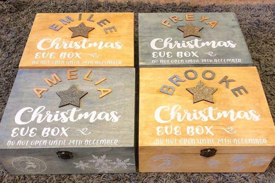  An organised mum has shown off the personalised Christmas Eve boxes she has made for her four young daughters