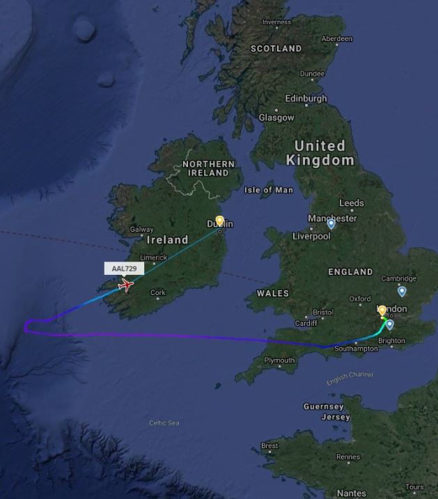  The flight from London to Philadelphia was diverted to Dublin this afternoon