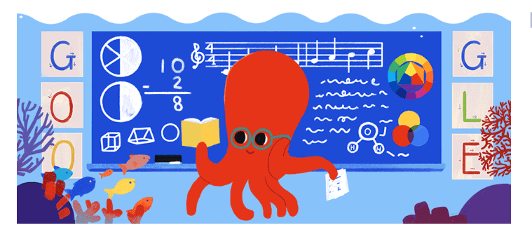  The highbrow octopus even puts on a pair of spectacles in the amusing doodle