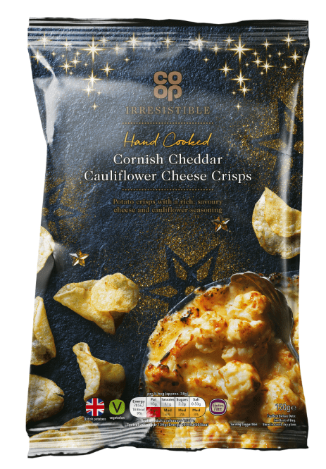  The crisps are made from potato but taste like cauliflower cheese