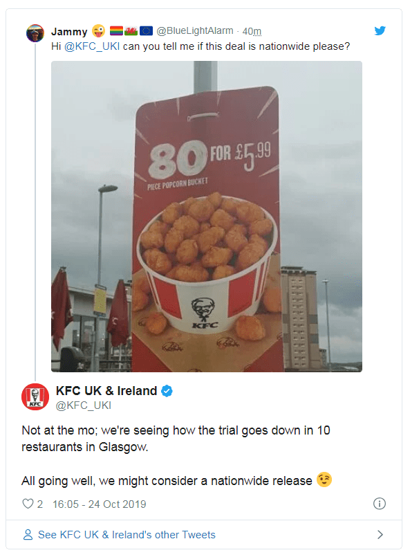  KFC has hinted that the offer could roll out nationwide eventually