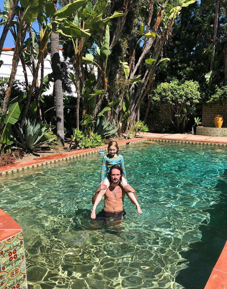  The property's pool is a hit with his kids. Pictured Eldest son Spencer and daughter Elise