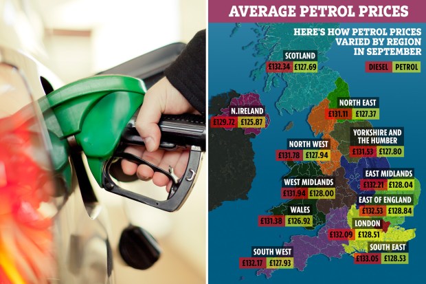 Average petrol price across UK