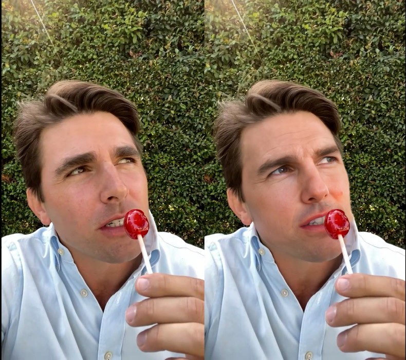 An example of a deepfake that used Miles Fisher, left, and put Tom Cruise's face, right, on top to create the deep fake