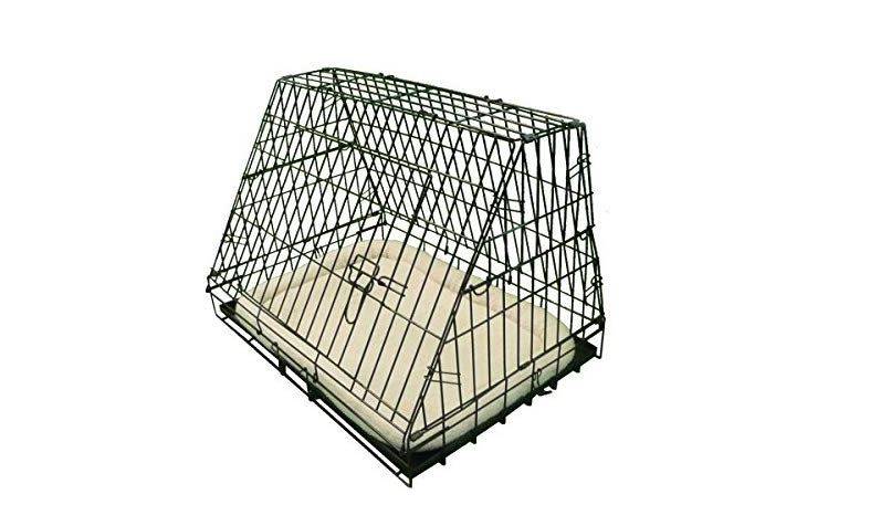 The slanted shape of this dog crate should make it easy to transport