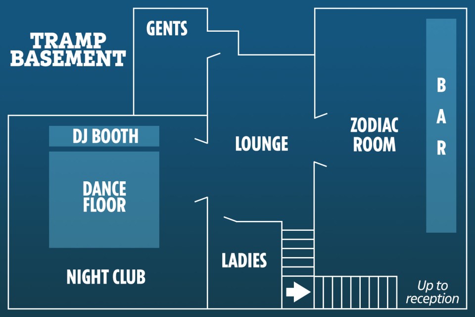  A floor plan of Tramp - showing where the bar is in relation to the dance floor