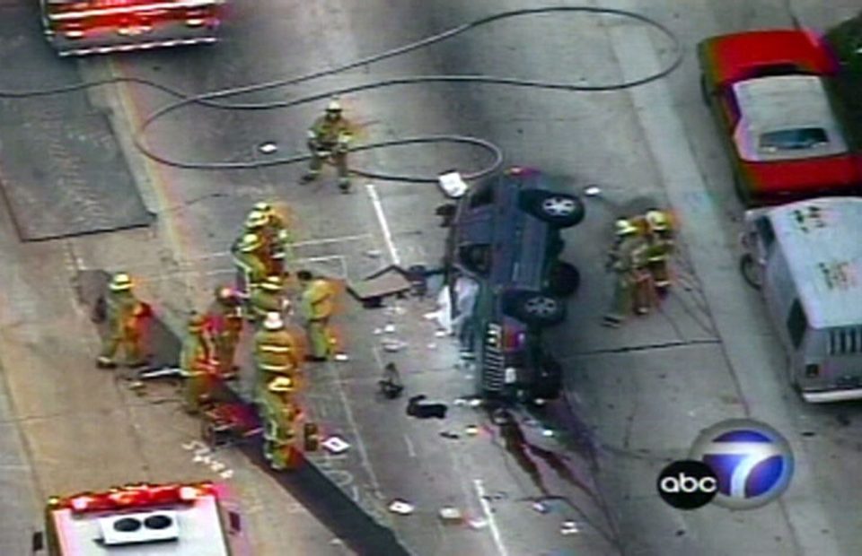 Jennifer's Jeep smashed into parked cars after a party at Marilyn Manson's house - she was instantly killed in the crash in 2001