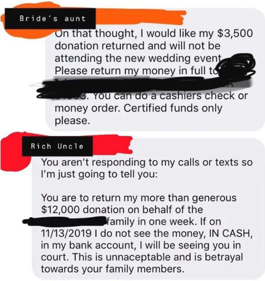  Her family are now all asking for their money back immediately