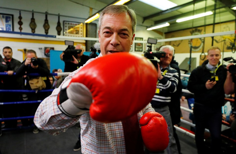  Mr Farage throws a few jabs at gym in Chesterfield, Derbyshire while out on the campaign trail