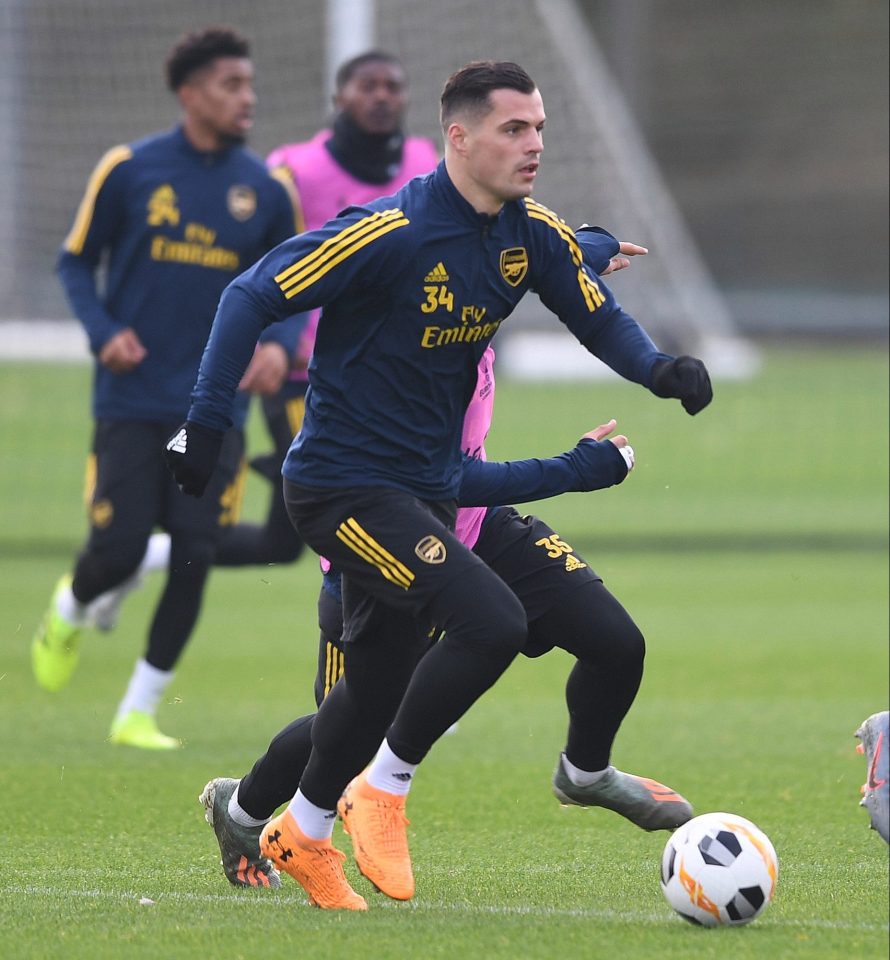  Granit Xhaka knuckles down in practice as he eyes a recall for Wednesday