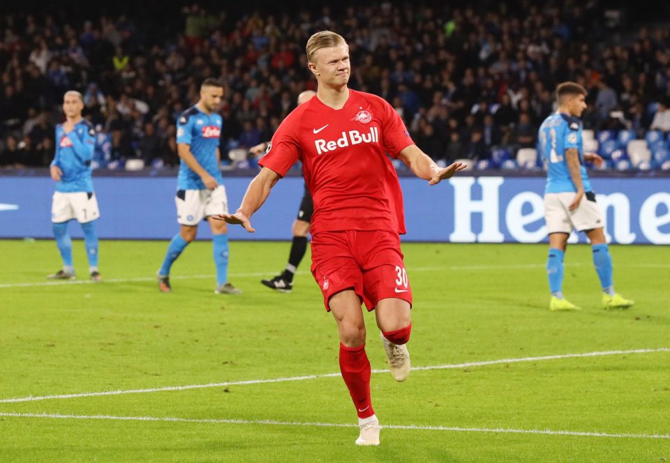  Erling Haaland scoring for RB Salzburg against Napoli in the 2019 Champions League group stages