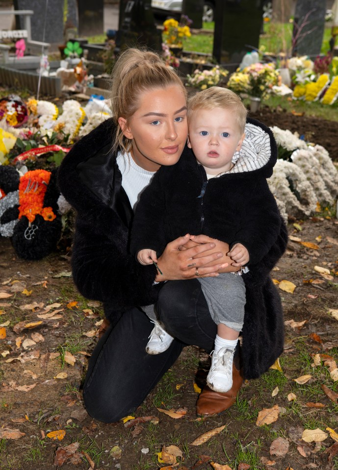  Olivia Keeley, 20, from Sheffield, takes her son Carter, 18 months, to play football on his dad's grave