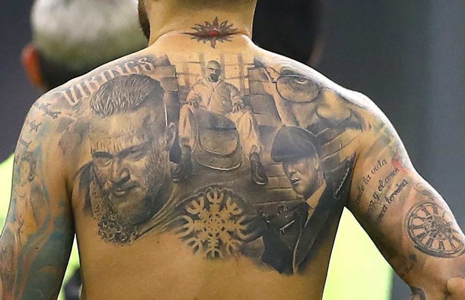 Nicolas Otamendi showed off his impressive tattoo collection after the full-time whistle in Milan