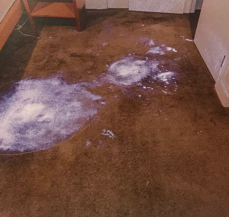  The trial of man was previously shown photos of alleged blood stains in his apartment, highlighted by cops using chemical luminol