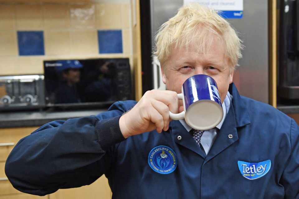  Boris Johnson during a visit to the Tetley Tea factory in Stockton