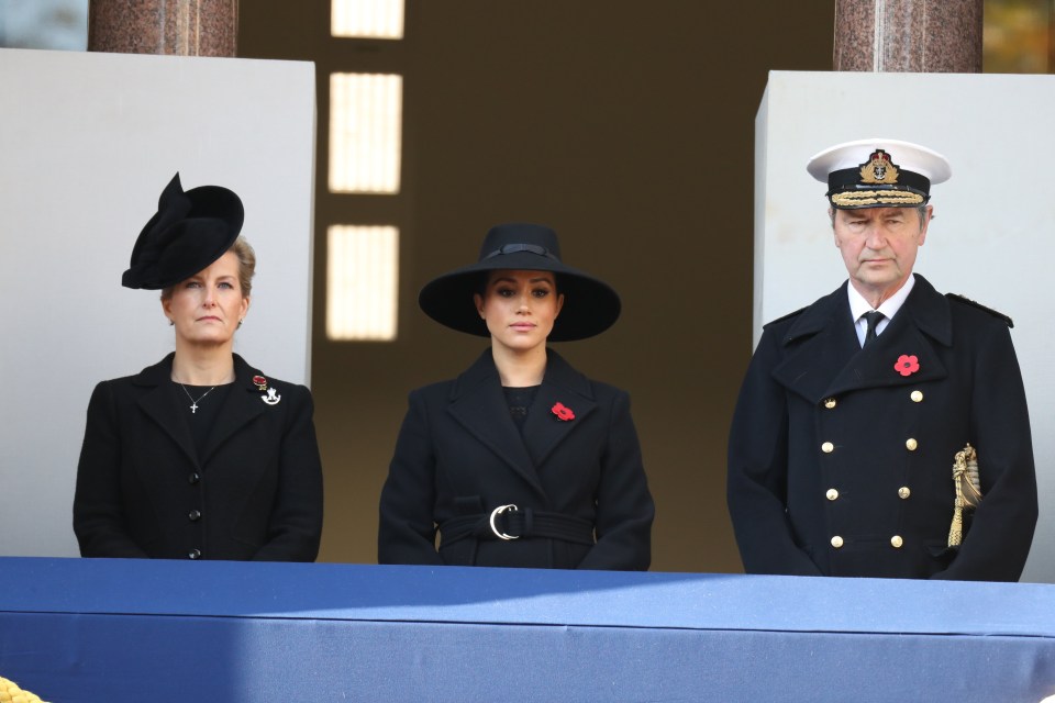 The Duchess of Sussex watched the memorial service at the Cenotaph from a balcony