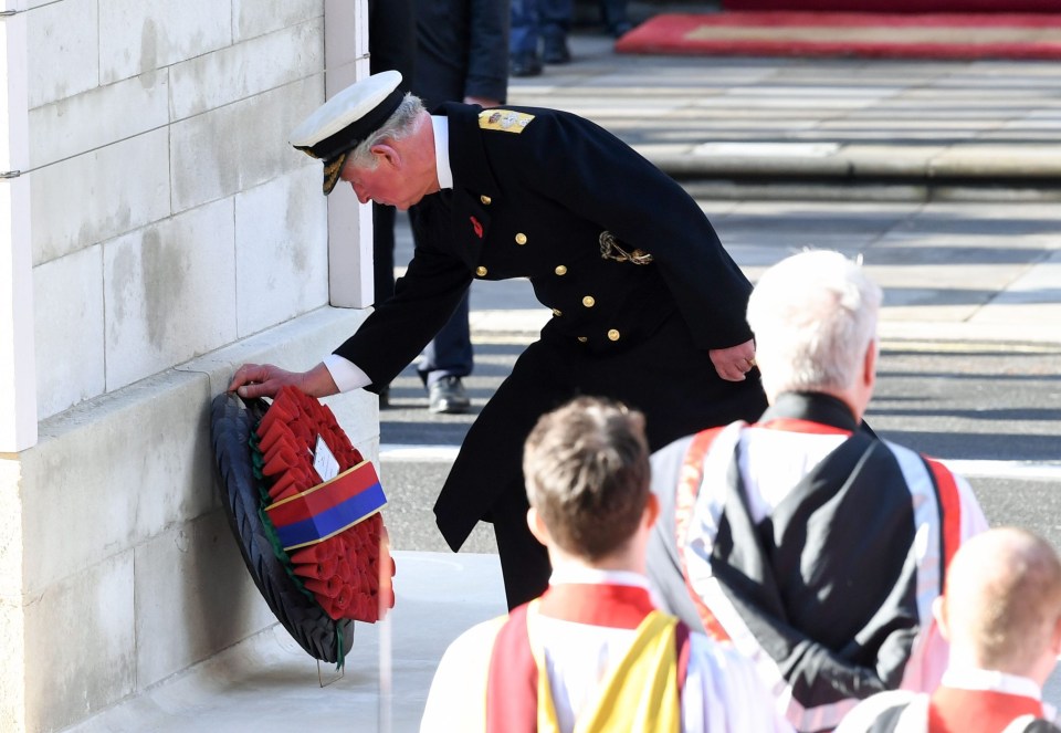 Prince Charles joined other members of the Royal Family to pay their respects at the central London memorial to fallen Armed Forces heroes