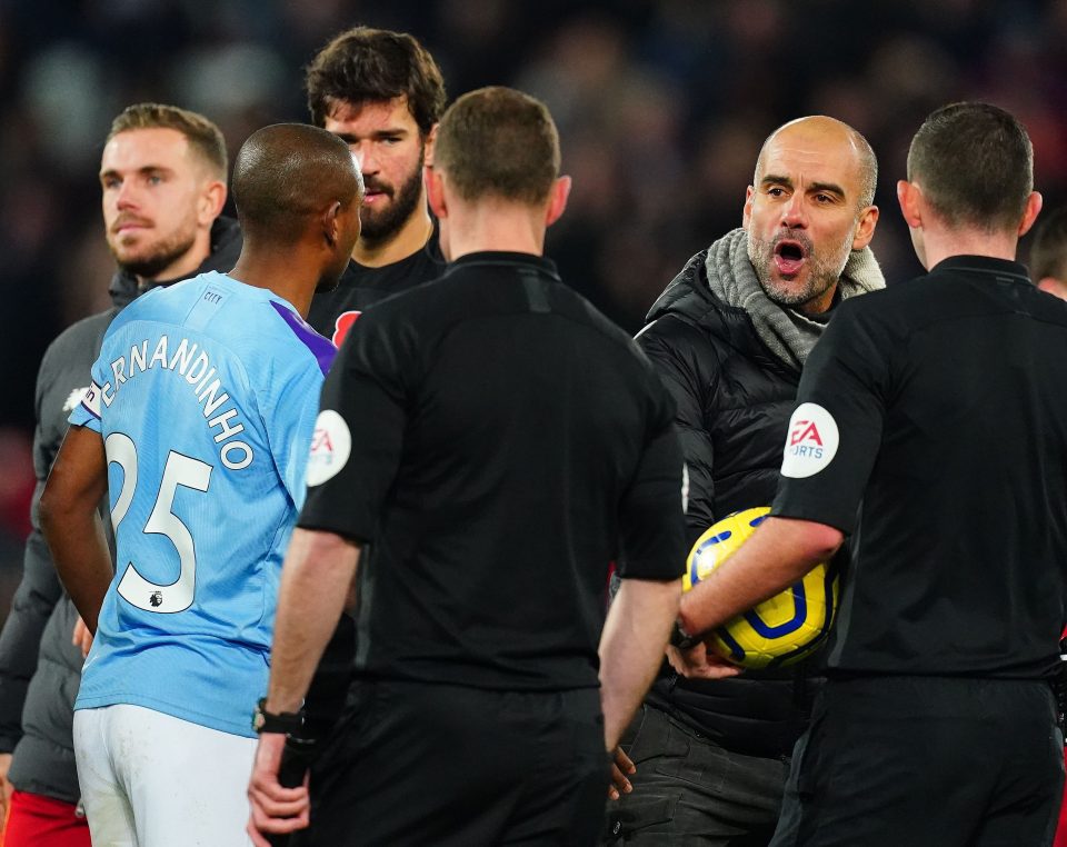  At full-time, Pep confronted referee Michael Oliver - sarcastically shouting: 'Thank you so much'