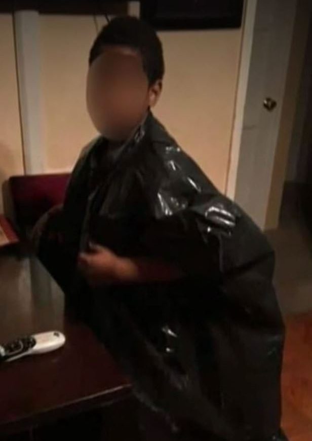  Sonia Mongol's son, 8, was given two bin bags to wear over his wet clothes