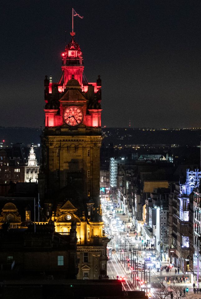  The Balmoral Clock in Edinburgh lit up in red as Scotland pays tribute to the fallen