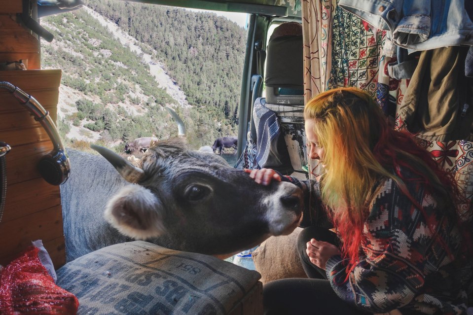  Lucy meeting a local as they parked up while on their travels