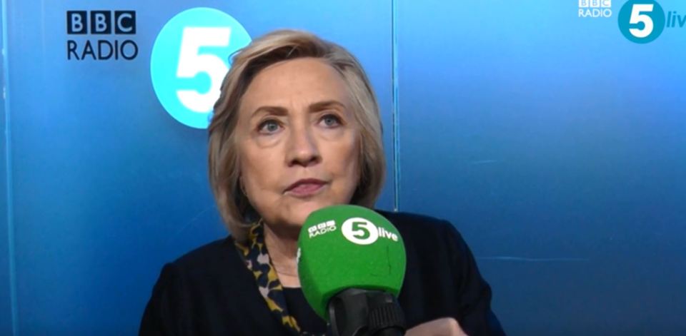  Hillary Clinton, appearing on BBC Radio 5 Live on Tuesday, said she'd 'never say never' when asked about a future White House run