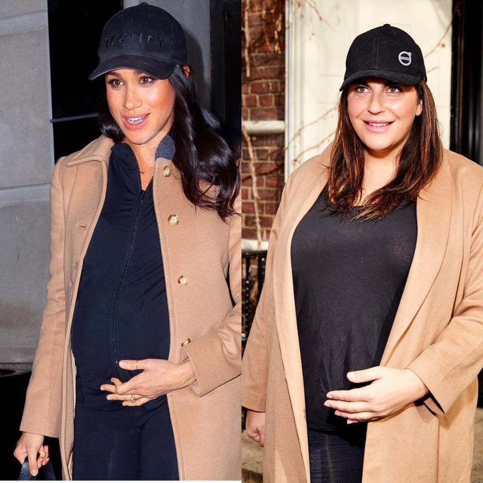 Katie recreated the airport outfit Meghan wore for her New York baby shower in February