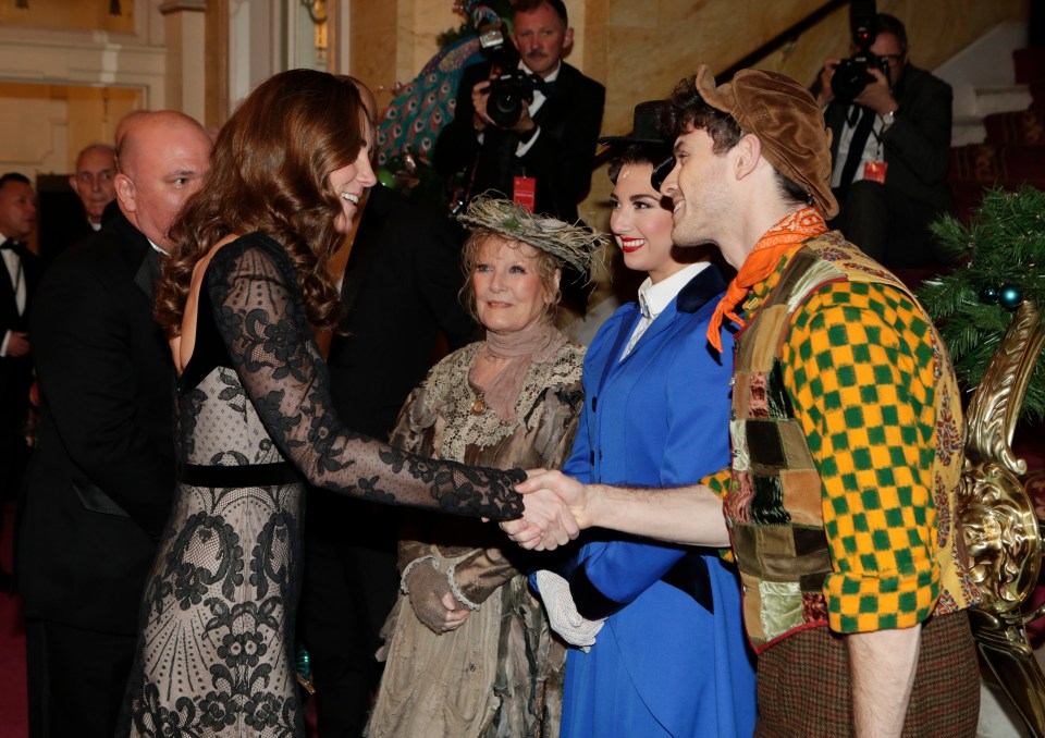  The Duchess of Cambridge meeting Zizi Strallen as Mary Poppins, Charlie Stemp as Bert and Petula Clark as Bird Lady