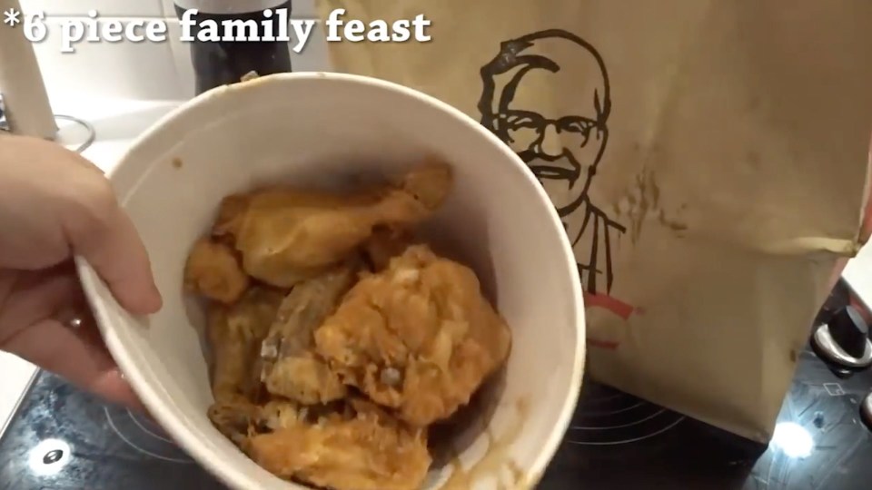  Here he is tucking into a six-piece family feast