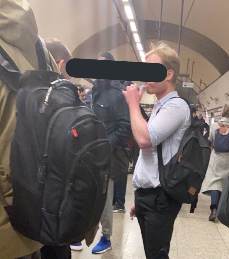  A man was caught brushing his teeth while waiting for the Tube at Euston station