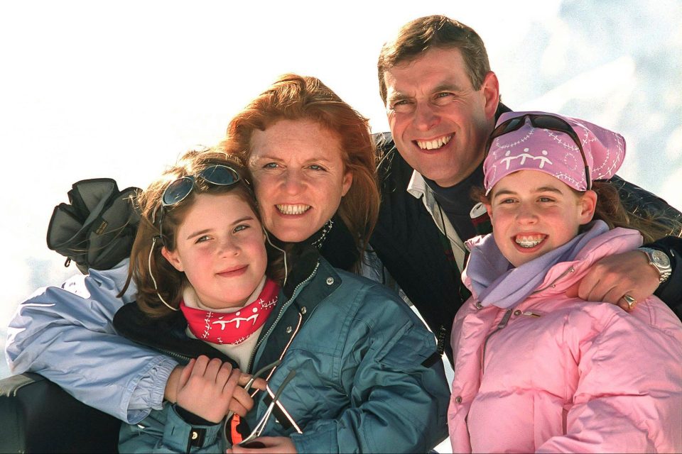  Close family unit: the Duke of York, with Sarah Ferguson and their daughters, Princess Beatrice and Princess Eugenie, on a skiing holiday in Verbier, Switzerland, on February 18, 2001