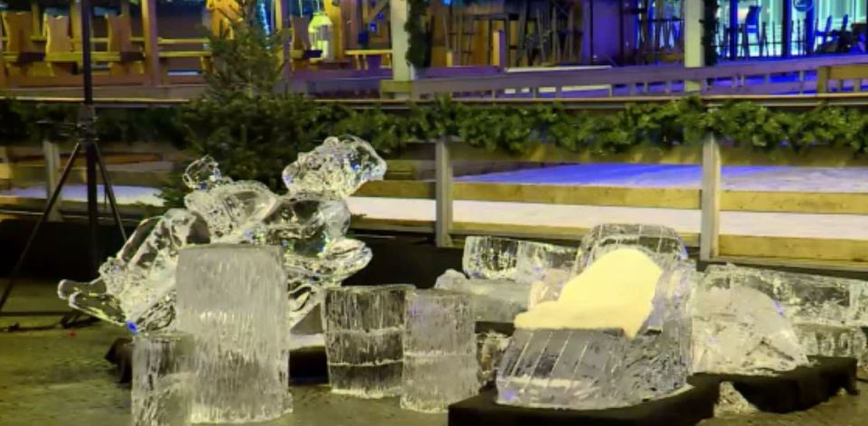  Broken chunks of ice could be seen at the market, including a Father Christmas