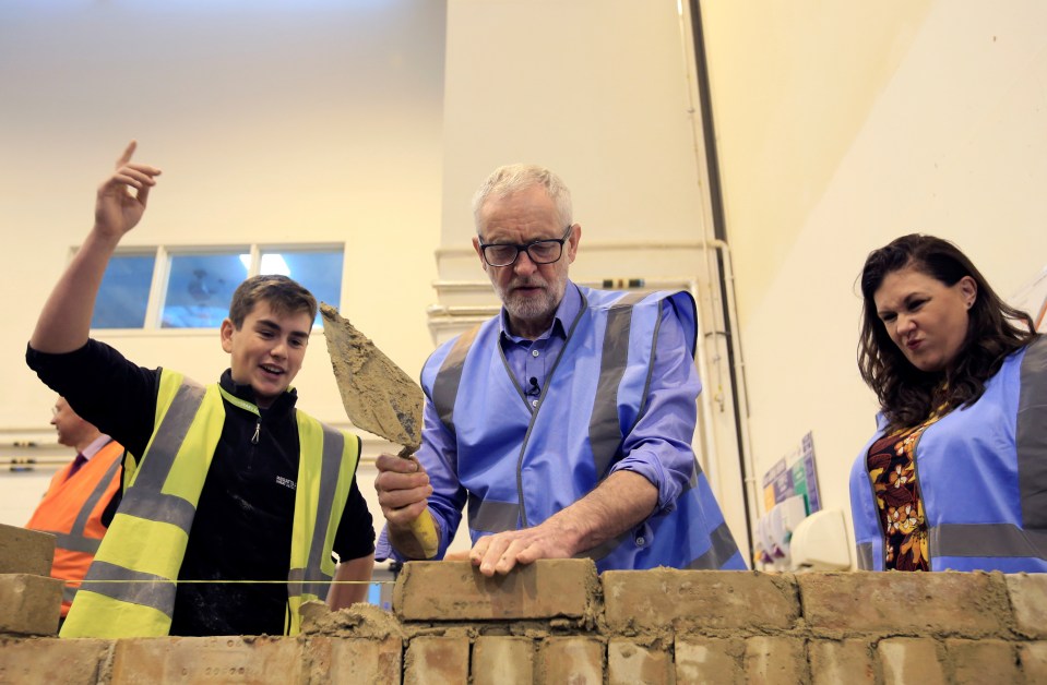  Paving the way for an exit? Jeremy Corbyn laying a brick in Ashfield yesterday.