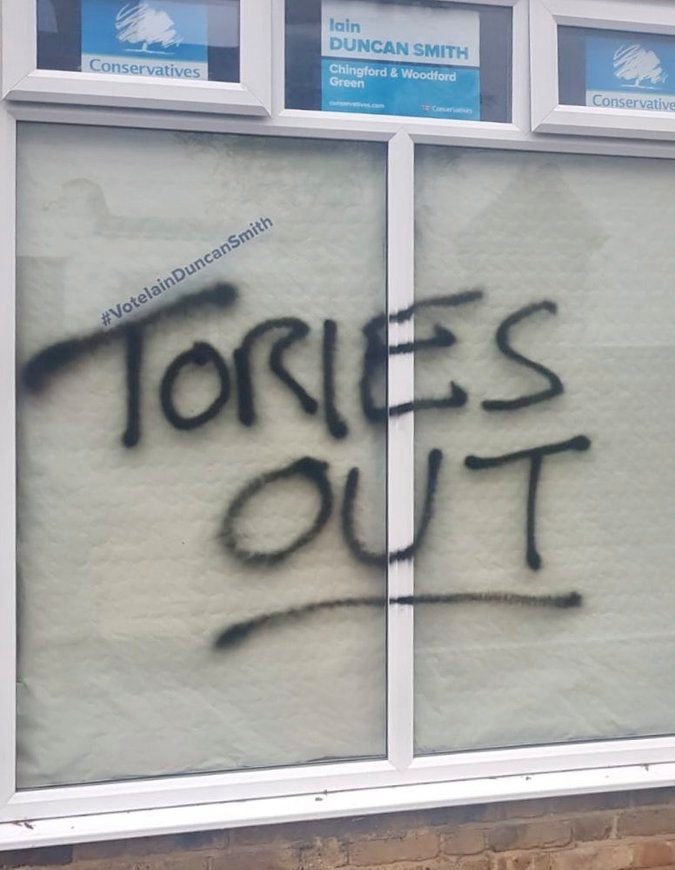  Iain Duncan Smith dubbed the graffiti 'pathetic' and a 'sign of desperation'