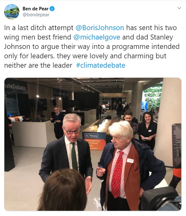  Michael Gove and Stanley Johnson arrived at the studio tonight  but Channel 4 bosses said Mr Gove couldn't take part