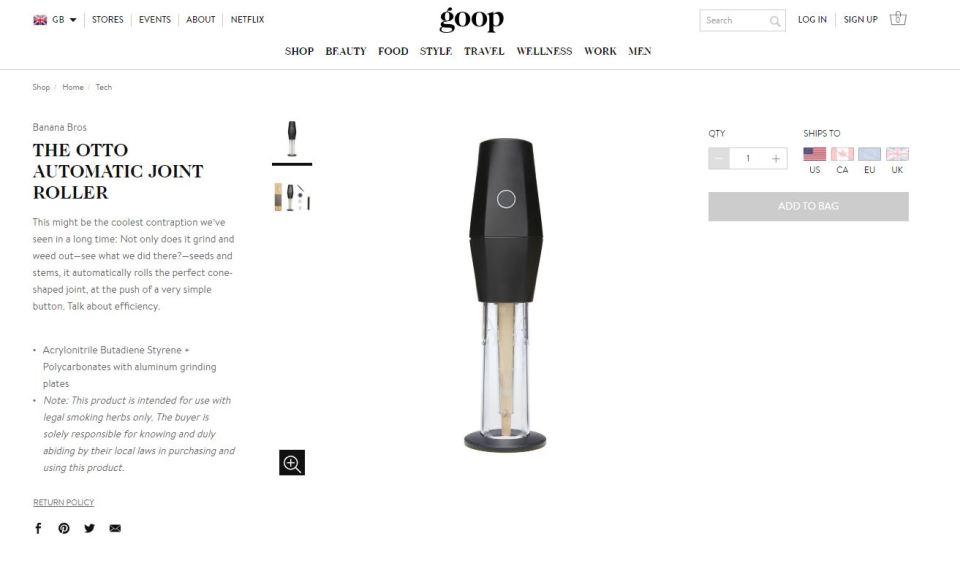  The Otto Automatic Joint Roller as listed on Goop