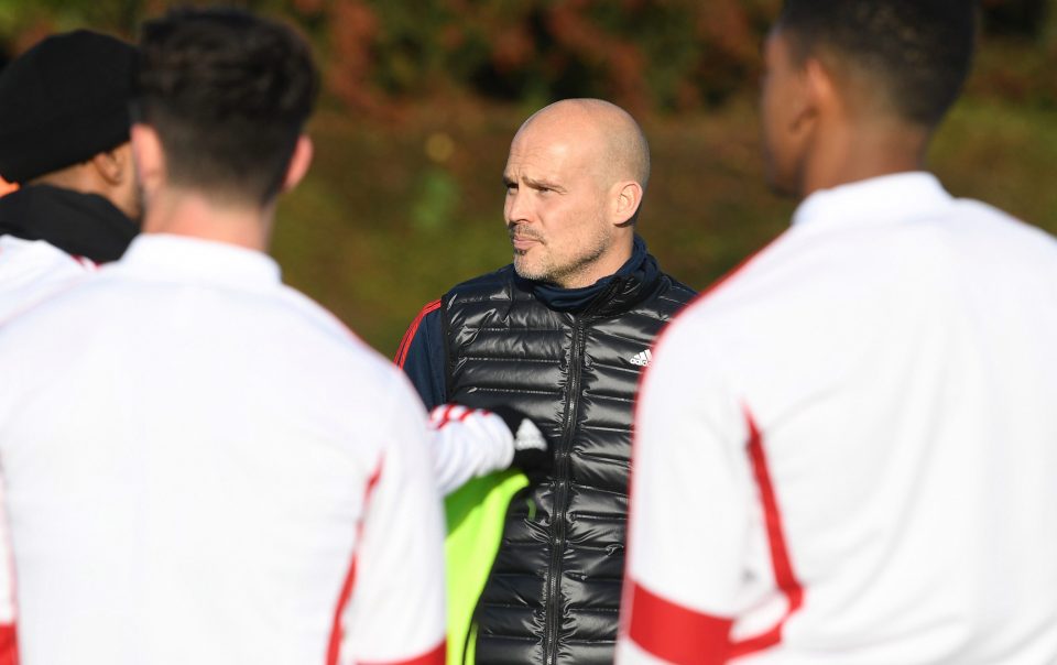  Arsenal's new interim manager Freddie Ljungberg addresses the players