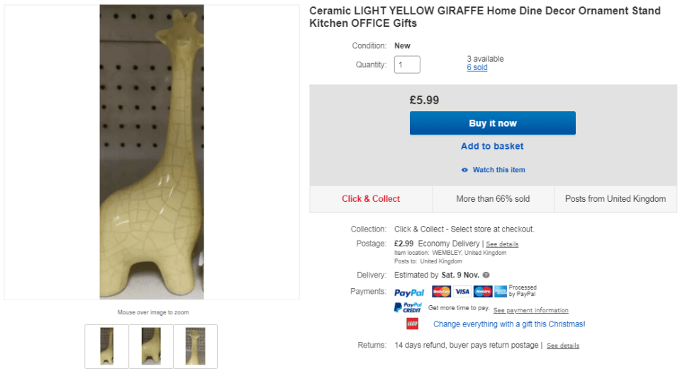  This seller is flogging the giraffe ornament for six times the original price