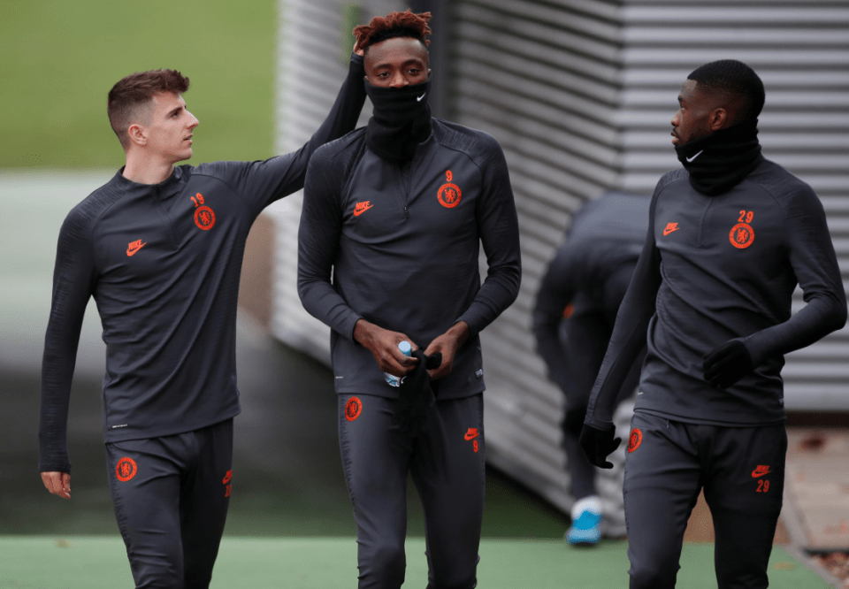 Fellow England star Mason Mount is entranced by the new colour of Tammy Abraham's new hair or thought it was snood not to look