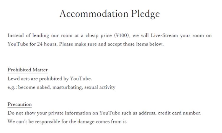  Guests also have to sign a pledge not to be naked or engage in lewd acts