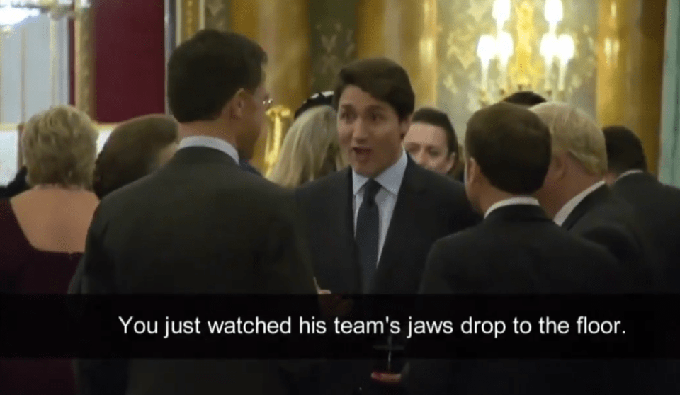  Justin Trudeau could be heard joking about 'jaws dropping to the floor' in reaction to something that had been said